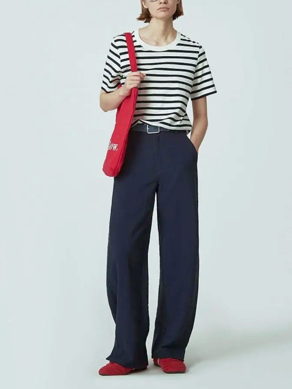 OuXiaoCang Navy Blue High Rise Wide Leg Summer Linen Pants Trousers S